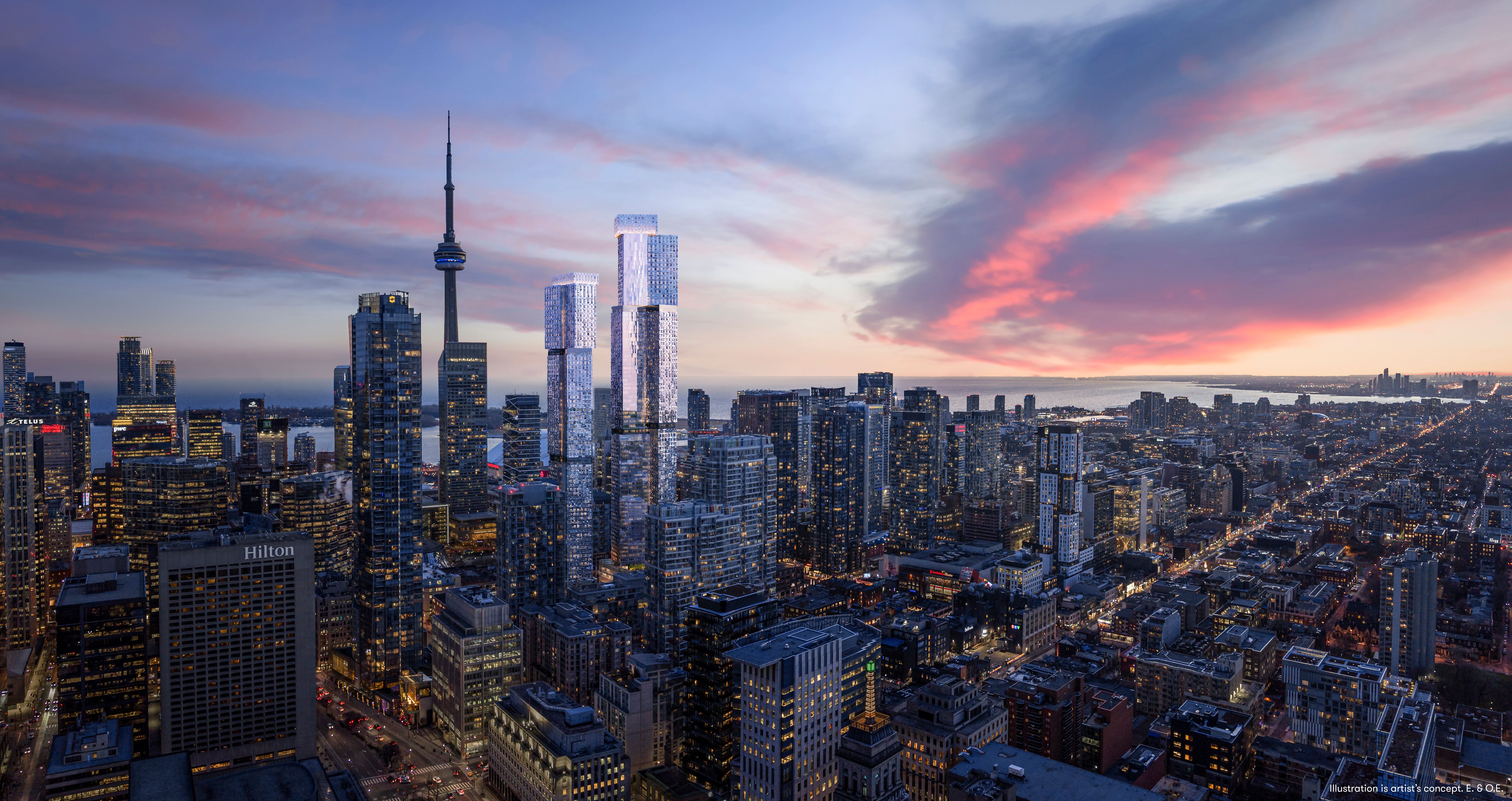 Image of Gehry condos at sunset