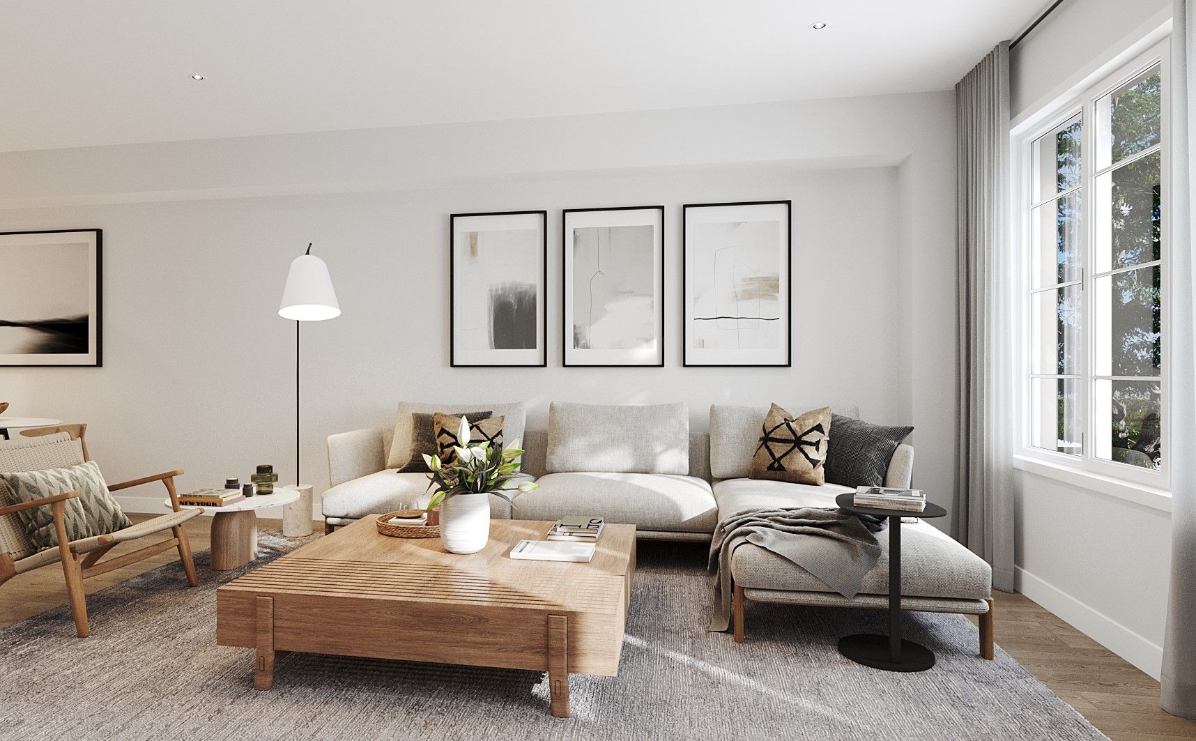 Reva at Westfield home interior rendering of living room