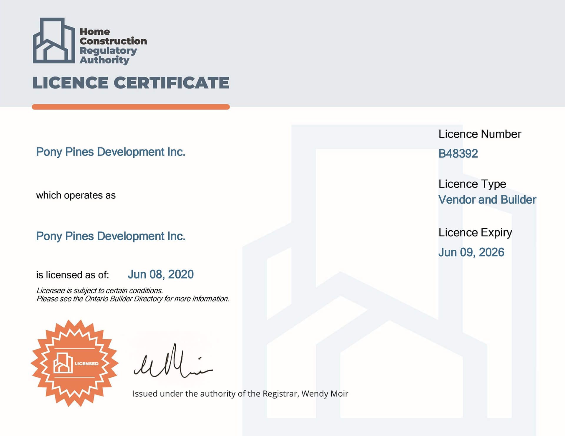 Milton Village HCRA Licence